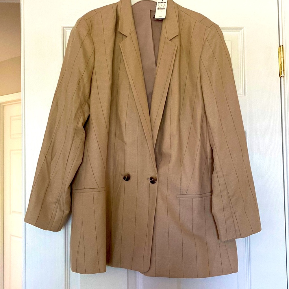 Tan and dark blue striped blazer